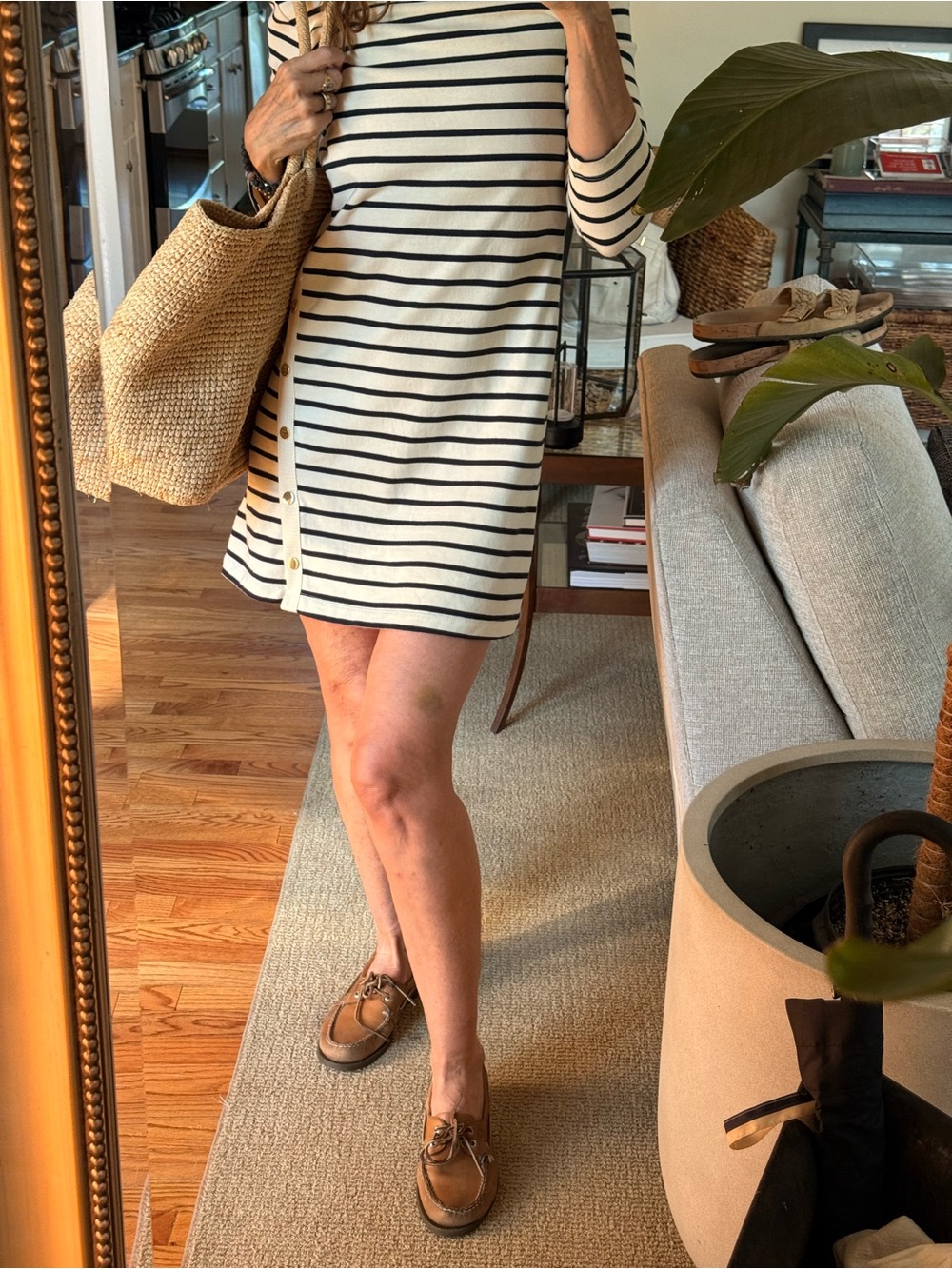 Veronica Beard 'Ruta' mini-dress Striped Button-Shoulder Tunic Marine Navy/Cream - Picture 2 of 12